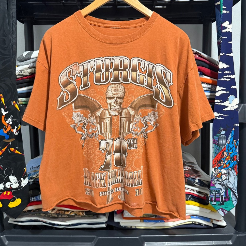 2000s Orange Sturgis 70th Black Hills Rally Skull Tee XL Cropped